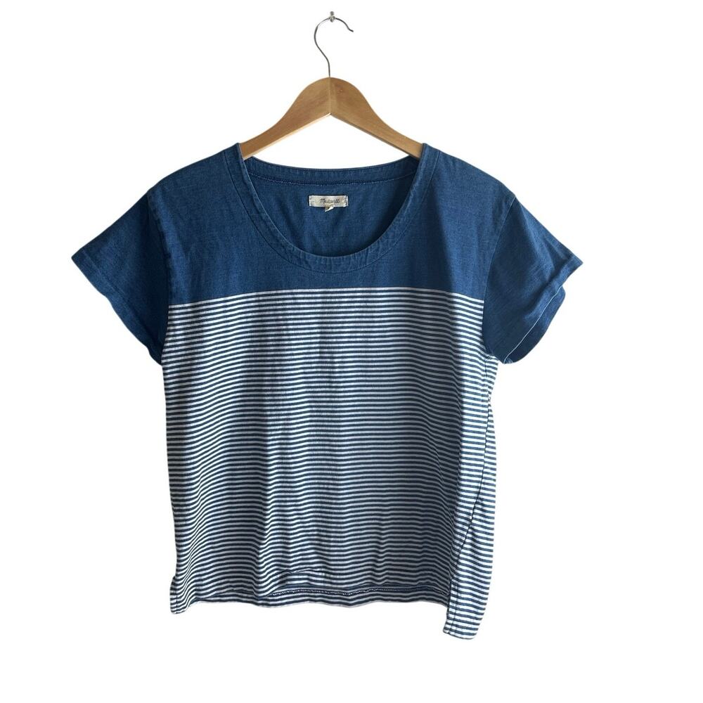 Madewell Blue White Stripe Boxy Crop Tee XS Cotton Casual Top